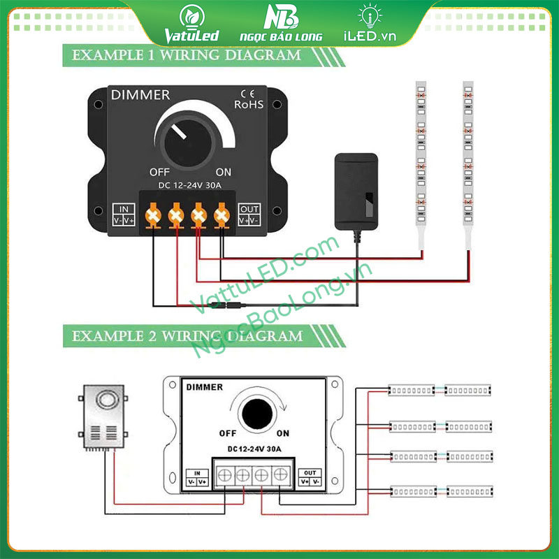 Hướng dẫn cách đấu Dimmer đèn LED 12V - 24V chi tiết và dễ hiểu 2 Hướng dẫn cách đấu Dimmer đèn LED